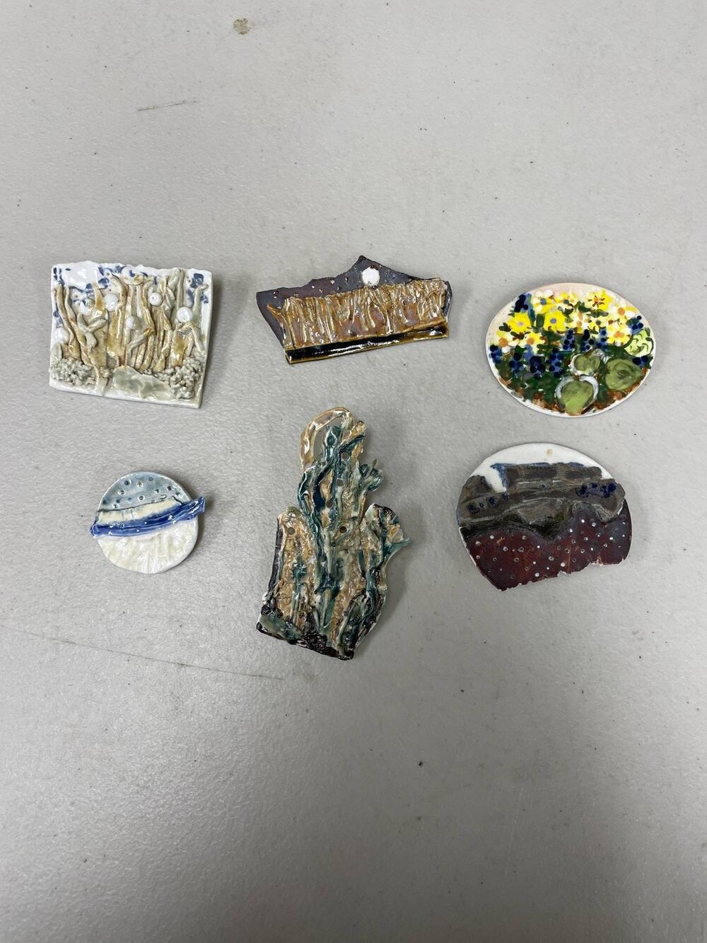 Set of 5 Unique Handmade Ceramic Pins Abstract Botanical Art Wearable Sculpture